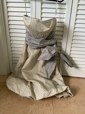 BCBGMAXAZRIA Ivory Strapless Striped Sash Dress Size 6